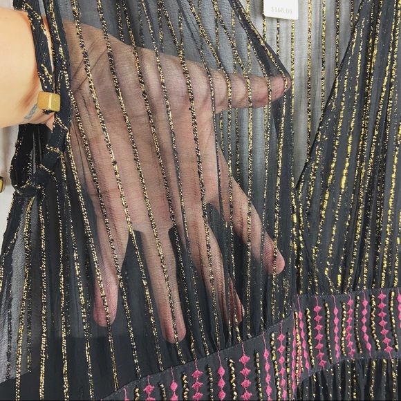 Anthro Floreat Annecy Gold Metallic Dress 4 Small - Picture 7 of 12